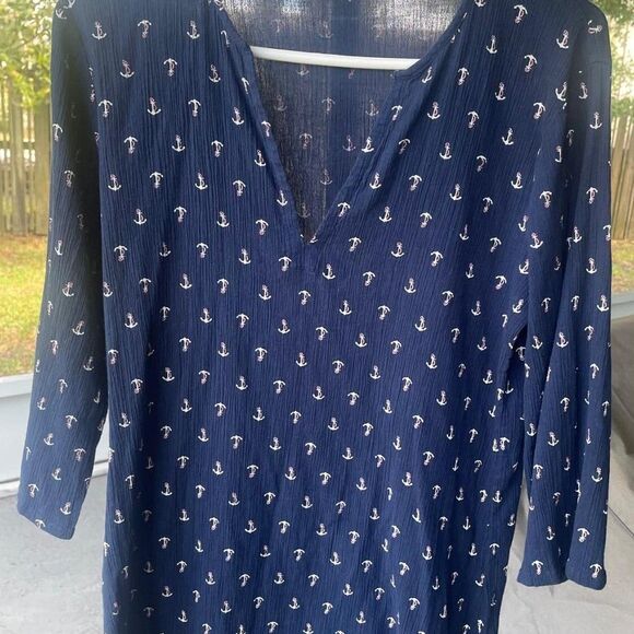 J.Crew Other - J.Crew Sz M V-Neck Cotton Coverup  Navy Blue with Anchors Preppy Beach